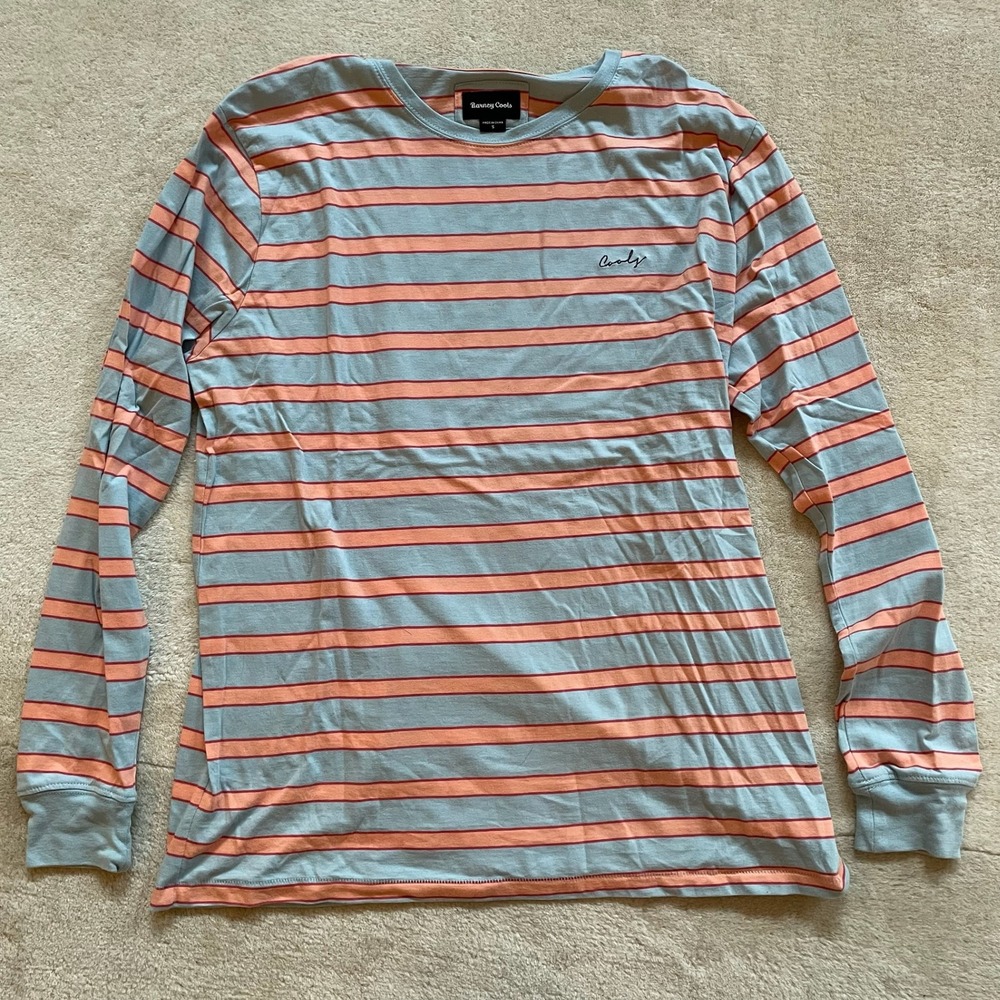 Barney Cools Mens Long Sleeve Striped T-Shirt Blue Orange Size S Cools Logo